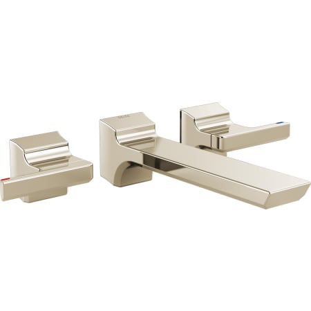 Delta Pivotal 1.2 GPM Wall Mounted Widespread Bathroom Faucet - Less Drain Brilliance Polished Nickel