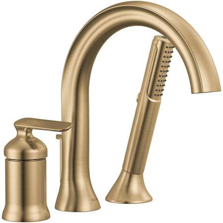 Delta Bonacci Deck Mounted Roman Tub Filler with Integrated Diverter and Hand Shower - Less Rough In Lumicoat Champagne Bronze