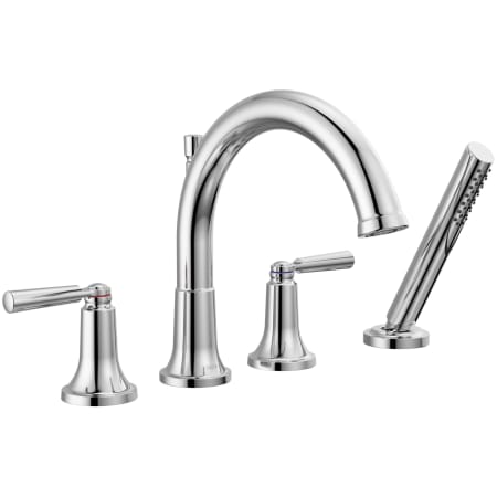 Delta Saylor Deck Mounted Roman Tub Filler with Built-In Diverter and Included Hand Shower - Less Rough In Chrome