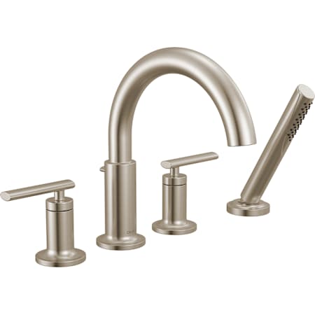 Delta Altado Deck Mounted Roman Tub Filler with Built-In Diverter and Included Hand Shower - Less Rough In Brilliance Stainless
