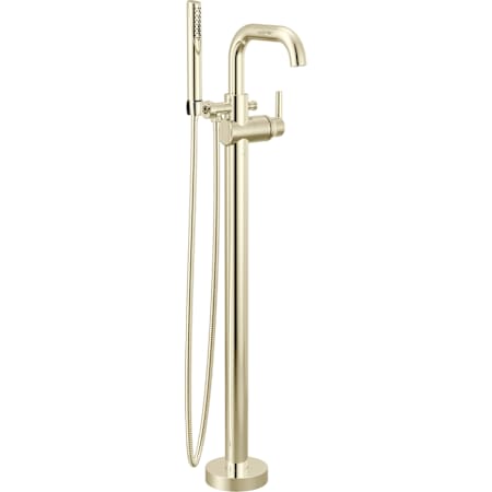 Delta Trinsic Floor Mounted Tub Filler with Integrated Diverter and Hand Shower - Less Rough-In Valve Brilliance Polished Nickel