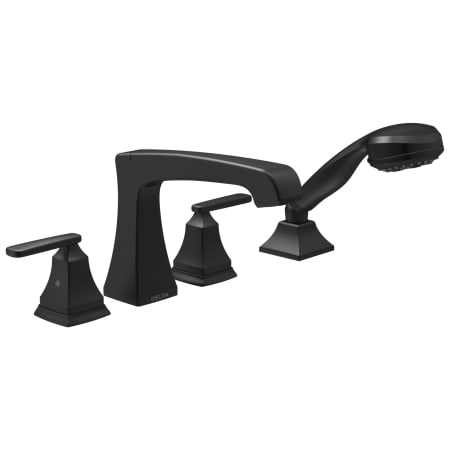 Delta Ashlyn Deck Mounted Roman Tub Filler with Built-In Diverter - Includes Hand Shower Matte Black