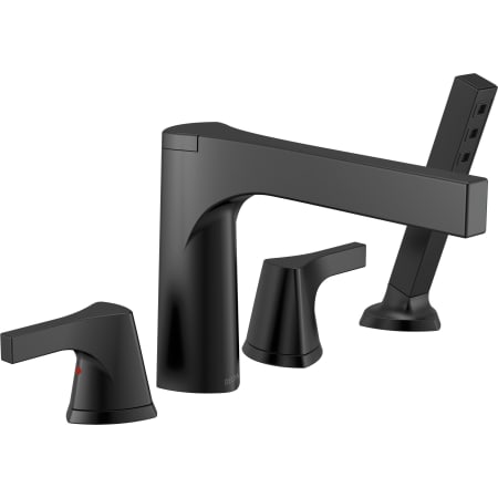 Delta Zura Four Hole Widespread Deck Mounted Roman Tub Filler with H2Okinetic Handshower - Less Rough-In Valve Matte Black