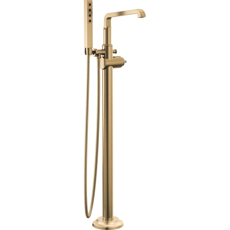 Delta Tetra Floor Mounted Tub Filler with Built-In Diverter and Included Hand Shower - Less Handle and Rough In Lumicoat Champagne Bronze
