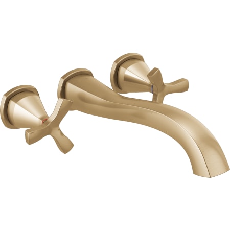 Delta Stryke Double Handle Wall Mounted Tub Filler Trim with Helo Style Handles - Less Rough In Lumicoat Champagne Bronze