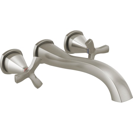 Delta Stryke Double Handle Wall Mounted Tub Filler Trim with Helo Style Handles - Less Rough In Brilliance Stainless