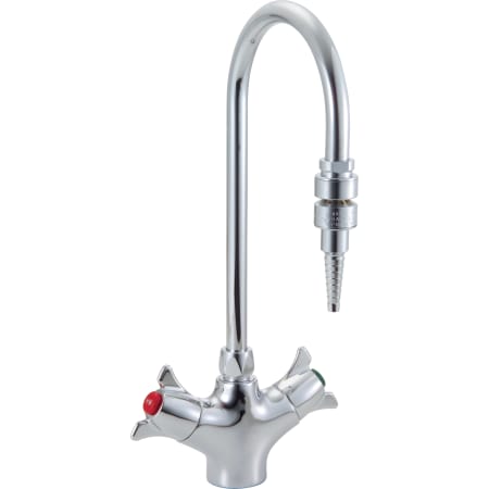 Delta Double Handle Single Hole Gooseneck Laboratory Mixing Faucet with Serrated Nozzle Plus In Line Dual Check Valve from the Commercial Series Chrome