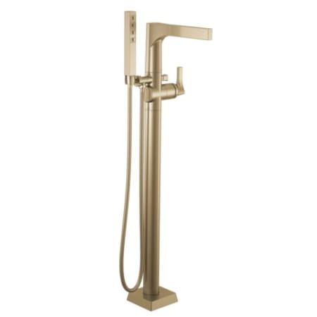 Delta Zura Floor Mounted Tub Filler with Integrated Diverter and Hand Shower - Less Rough In Champagne Bronze