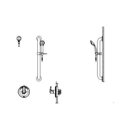 Delta Single Handle Shower Valve Trim Less Shower Head with Metal Lever Handle and Personal Hand Shower with 36" Combination Grab / Slide Bar and 69" Hose from the Commercial Series Chrome