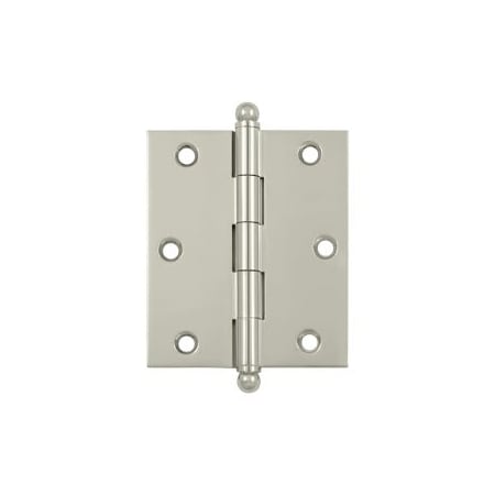 Deltana 3" x 2-1/2" Solid Brass Cabinet Hinge with Ball Tip Finials - 10 Pack Polished Nickel