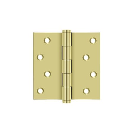 Deltana 4" x 4" Solid Brass Square Corner Plain Bearing Full Mortise Hinge with Zig Zag Hole Pattern - Pair Unlacquered Brass