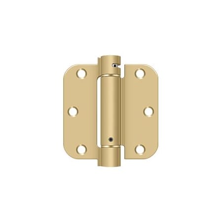 Deltana 3 1/2 x 3 1/2 Ball Bearing 5/8" Radius Corner Spring Hinge - Single Hinge Polished Brass / Brushed Brass