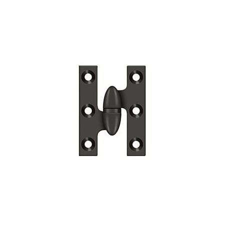 Deltana 2" x 1-1/2" Solid Brass Left Hand Olive Knuckle Hinge Oil Rubbed Bronze