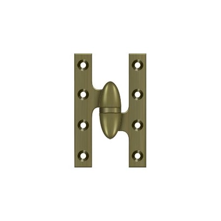 Deltana 5" x 3-1/4" Solid Brass Right Hand Olive Knuckle Hinge with Ball Bearing - 10 Pack Antique Brass
