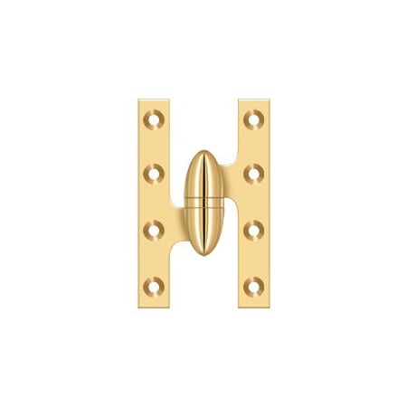 Deltana 5" x 3-1/4" Solid Brass Left Hand Olive Knuckle Hinge with Ball Bearing - 30 Pack Lifetime Polished Brass
