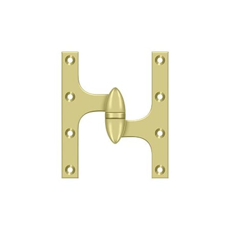 Deltana Solid Brass 6" x 5" Right Hand Olive Knuckle Hinge with Ball Bearing Polished Brass
