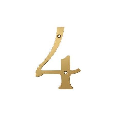 Deltana 6" Solid Brass Traditional House Number - #4 Lifetime Polished Brass