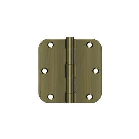 Deltana 3-1/2 x 3-1/2 Plain Bearing 5/8" Radius Corner Full Mortise Hinge - Pack of 50 Pairs Antique Brass