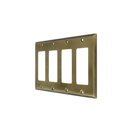Deltana 8-1/8" x 4-5/8" Solid Brass 4 Rocker Switch Plate Cover Antique Brass