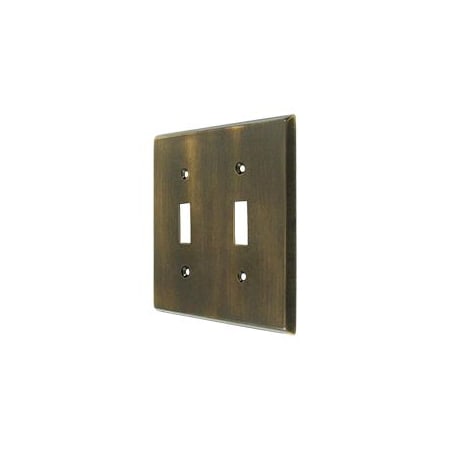 Deltana Solid Brass 2 Gang Double Toggle Switch Wall Plate Antique Brass