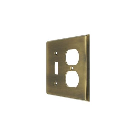 Deltana Modern Architectural 2 Gang Wall Switch Plate - 1 Duplex Outlet and 1 Single Toggle Antique Brass