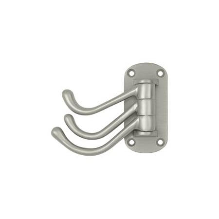 Deltana Heavy Duty Solid Brass Triple Swivel Bath Robe Hook Satin Nickel