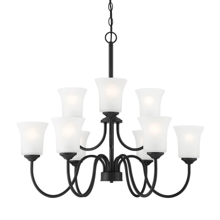 Designers Fountain Bronson 9 Light 30" Wide Chandelier with Frosted Glass Shades Matte Black