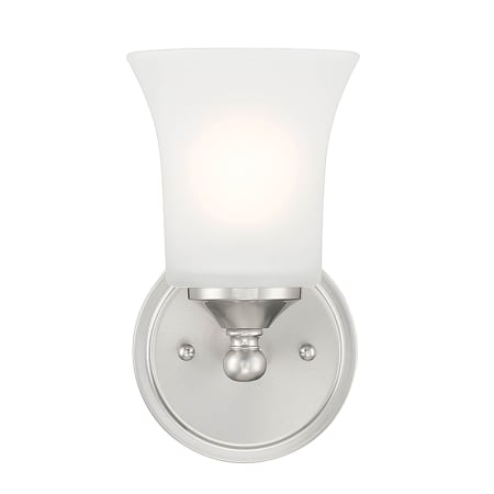 Designers Fountain Bronson Single Light 5" Reversible Bathroom Vanity Light with Frosted Glass Shades Brushed Nickel
