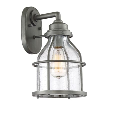 Designers Fountain Brensten Single Light 13-3/4" Tall Outdoor Wall Sconce with a Seedy Glass Shade Weathered Iron