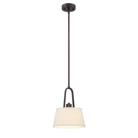 Designers Fountain Studio 9" Wide 1 Light Pendant with Off White Fabric Shade Satin Bronze