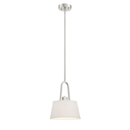 Designers Fountain Studio 9" Wide 1 Light Pendant with Off White Fabric Shade Satin Platinum