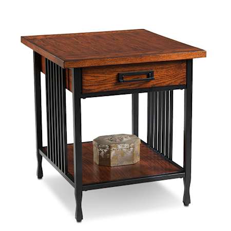 Design House Ironcraft 24" Wide Wood Table Mission Oak / Black