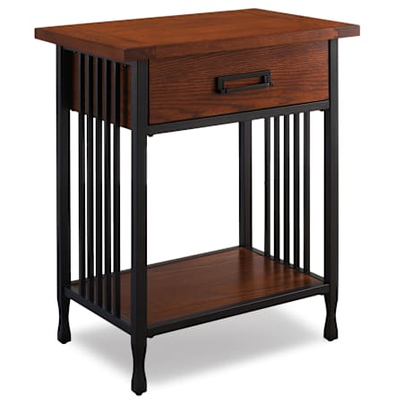 Design House Ironcraft 24" Wide Ash Wood Nightstand Mission Oak / Black
