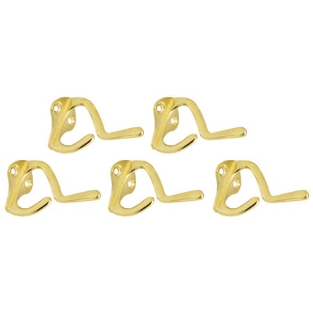 Design House Double Coat and Hat Hook - Pack of 5 Polished Brass