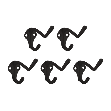 Design House 1-1/16 Inch Wide Double Coat and Hat Hook - Pack of 5 Matte Black