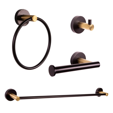Design House Kelton Piece Bathroom Package with 24.4" Towel Bar, Robe Hook, Towel Ring, Toilet Paper Holder Matte Black/Satin Gold