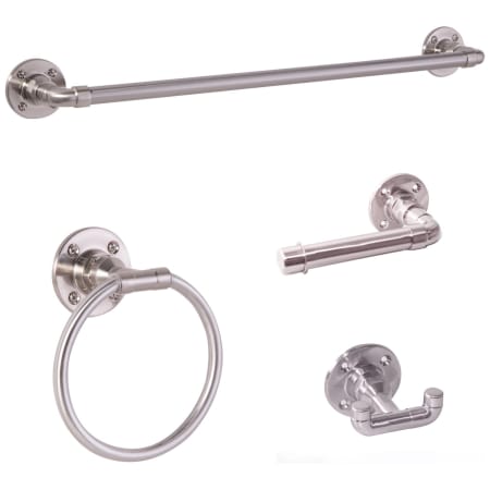 Design House Kimball Bathroom Accessory Set with 24" Center to Center Towel Bar, Towel Ring, Toilet Paper Holder, and Robe Hook Satin Nickel