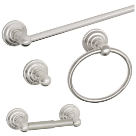 Design House Calisto Bathroom Accessory Set with 24" Center to Center Towel Bar, Towel Ring, Toilet Paper Holder, and Robe Hook Satin Nickel