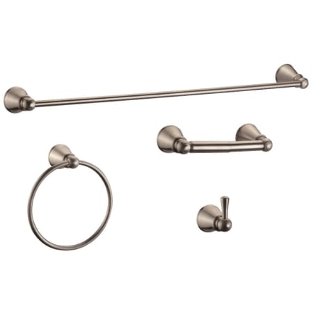 Design House Kassel Bathroom Accessory Set with 24" Center to Center Towel Bar, Towel Ring, Toilet Paper Holder, and Robe Hook Satin Nickel