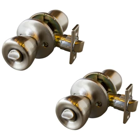 Design House Terrace Privacy Door Knob Set with Round Rose - Pack of 2 Satin Nickel