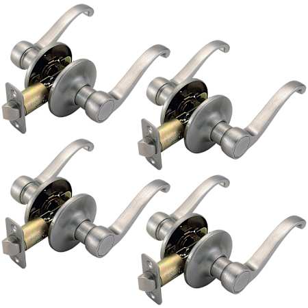 Design House Scroll Passage Door Lever Set with Round Rose - Pack of 4 Satin Nickel