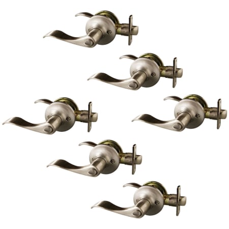 Design House Stratford Privacy Door Lever Set with Round Rose - Pack of 6 Satin Nickel