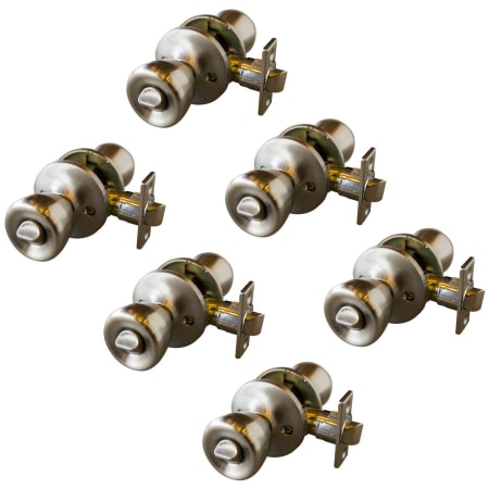 Design House Terrace Privacy Door Knob Set with Round Rose - Pack of 6 Satin Nickel