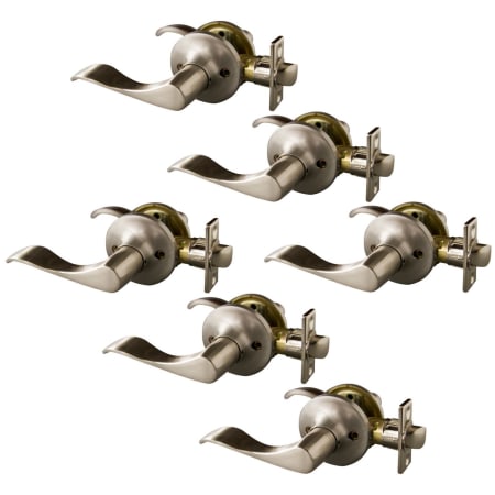 Design House Stratford Passage Door Lever Set with Round Rose - Pack of 6 Satin Nickel
