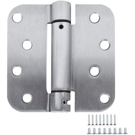 Design House 4" Wide Spring 5/8" Radius Corner Surface Mount Door Hinge - Pair Brushed Chrome