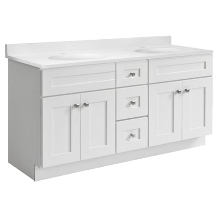 Design House Brookings 60" Free Standing Double Basin Vanity Set with Cabinet and Cultured Marble Vanity Top White