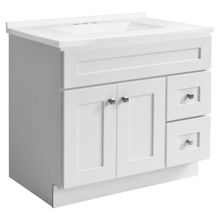 Design House Brookings 37" Free Standing Single Basin Vanity Set with Cabinet and Cultured Marble Vanity Top White