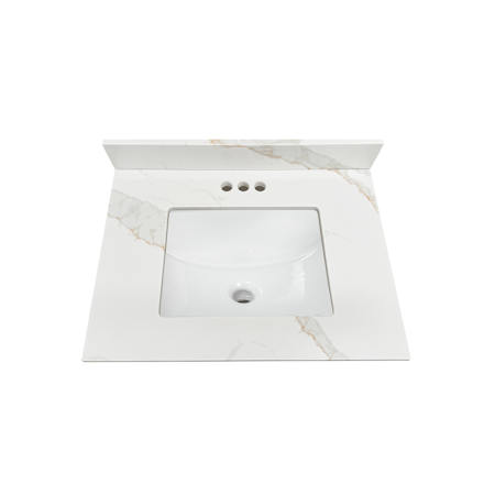 Design House Calesco 31" Quartz Vanity Top with Backsplash White with Taupe and Grey Veining