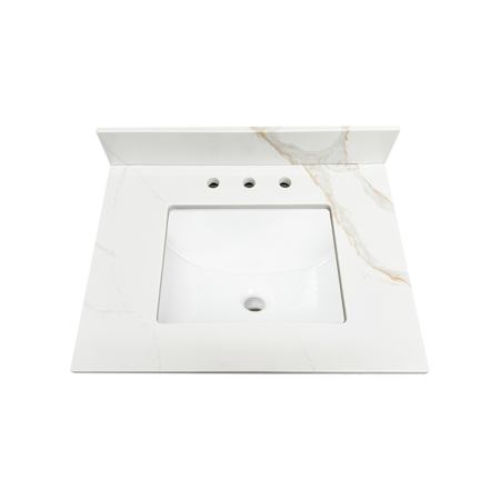 Design House Calesco 31" Quartz Vanity Top with Backsplash White with Taupe and Grey Veining
