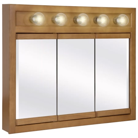 Design House Richland 36" Framed Triple Door Mirrored Medicine Cabinet with 5 Lights Nutmeg Oak